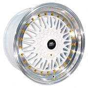 MST Wheels Mt13 White Machined Lip Gold Rivets